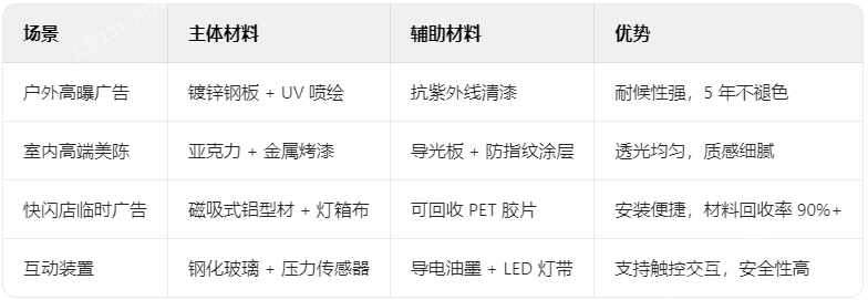 廣告裝飾材料常見(jiàn)組合方案